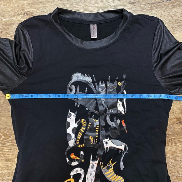 Miss Nikky Cat Artwork Tunic, Long Shirt, Mini Dress. Faux Leather 3/4 Sleeves - Picture 13 of 16